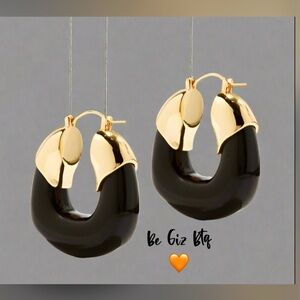 Authentic Lizzie Fortunato Women's Black And Gold Organic Hoop Earrings